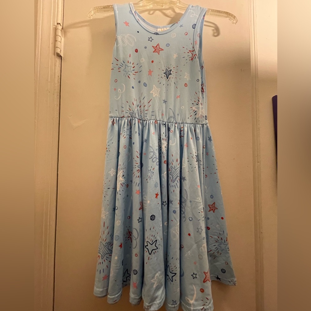 Dot Dot Smile Light Blue Star and Firework Patterned Dress